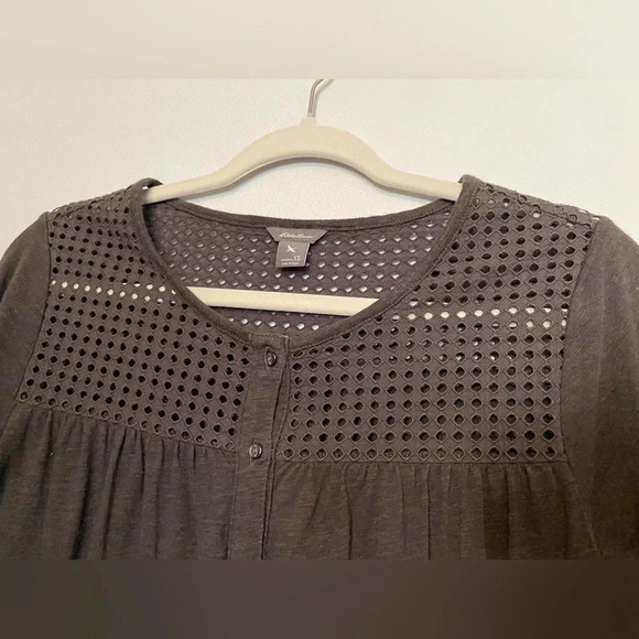 Eddie Bauer Crochet Boxy Blouse Button Up Cottagecore Coquette Modesty Top Boho - Picture 8 of 12